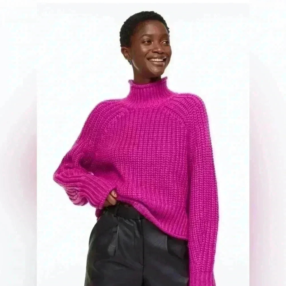 Womens fuschia chunk knit wool blend pink halter sweater size M